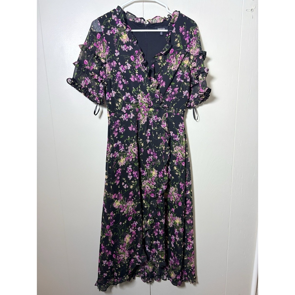 Kensie Floral Ruffle Wrap Midi Dress Size 4 Whimsy Goth Witchy Fairy Garden Tea